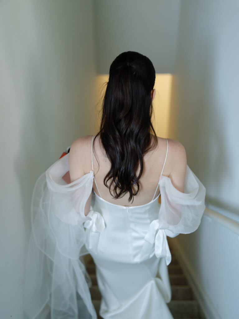 bride walking down stairs